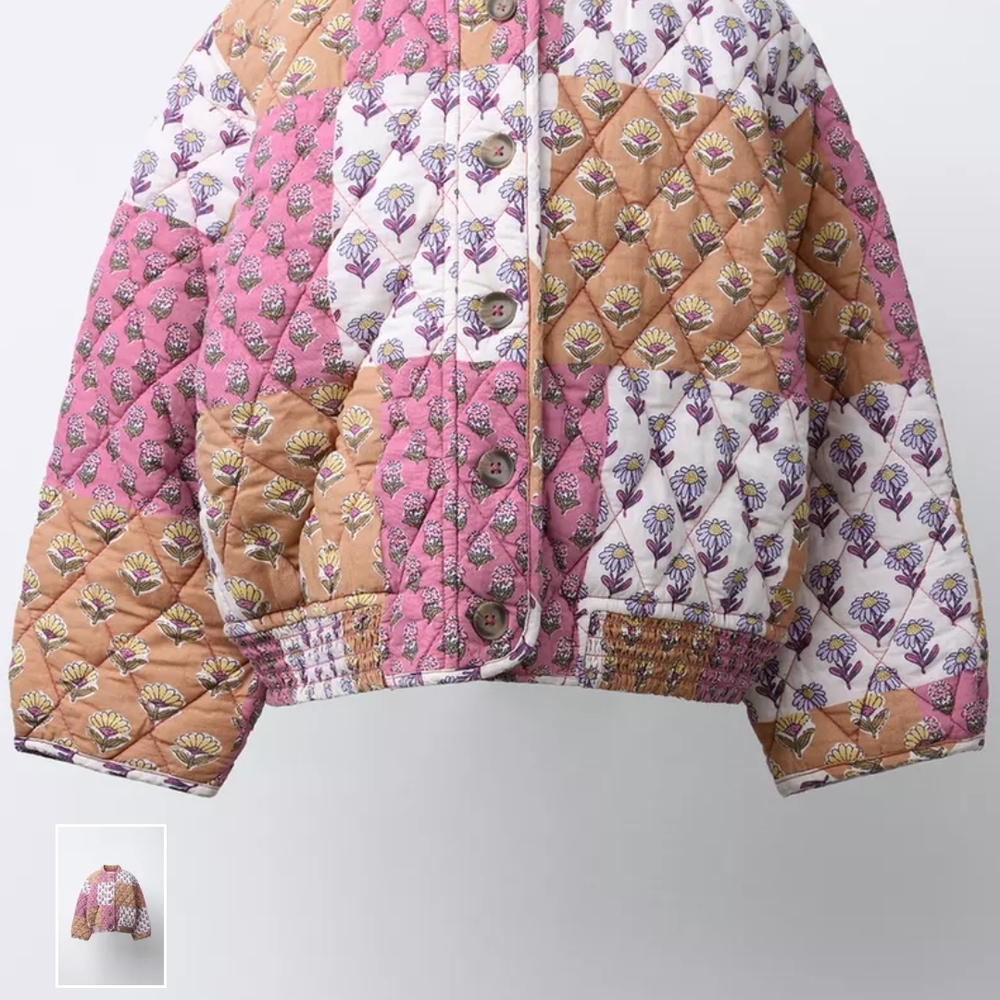 Zara Kids Floral Patchwork Jacket - Pink, Brown, White